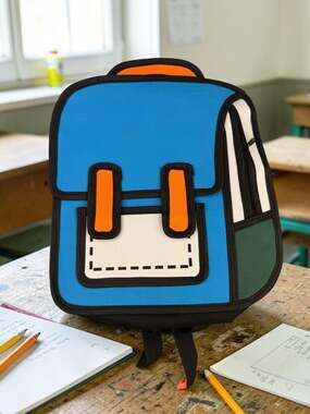 JumpFromPaper Adventure 2D Cartoon Backpack Blue and Orange